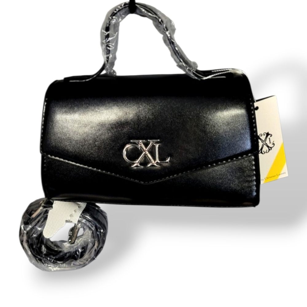CXL by Christian Lacroix Crossbody Bag Womens Black Laine Matte Patent Purse - Picture 2 of 16
